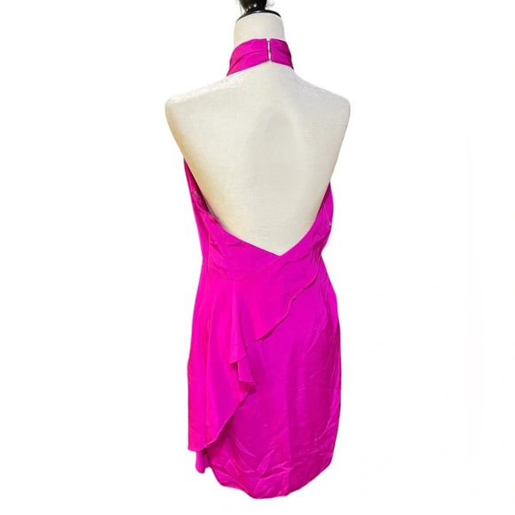 Carmen Marc Valvo Fuchsia Ruffle Halter Dress - Picture 9 of 11